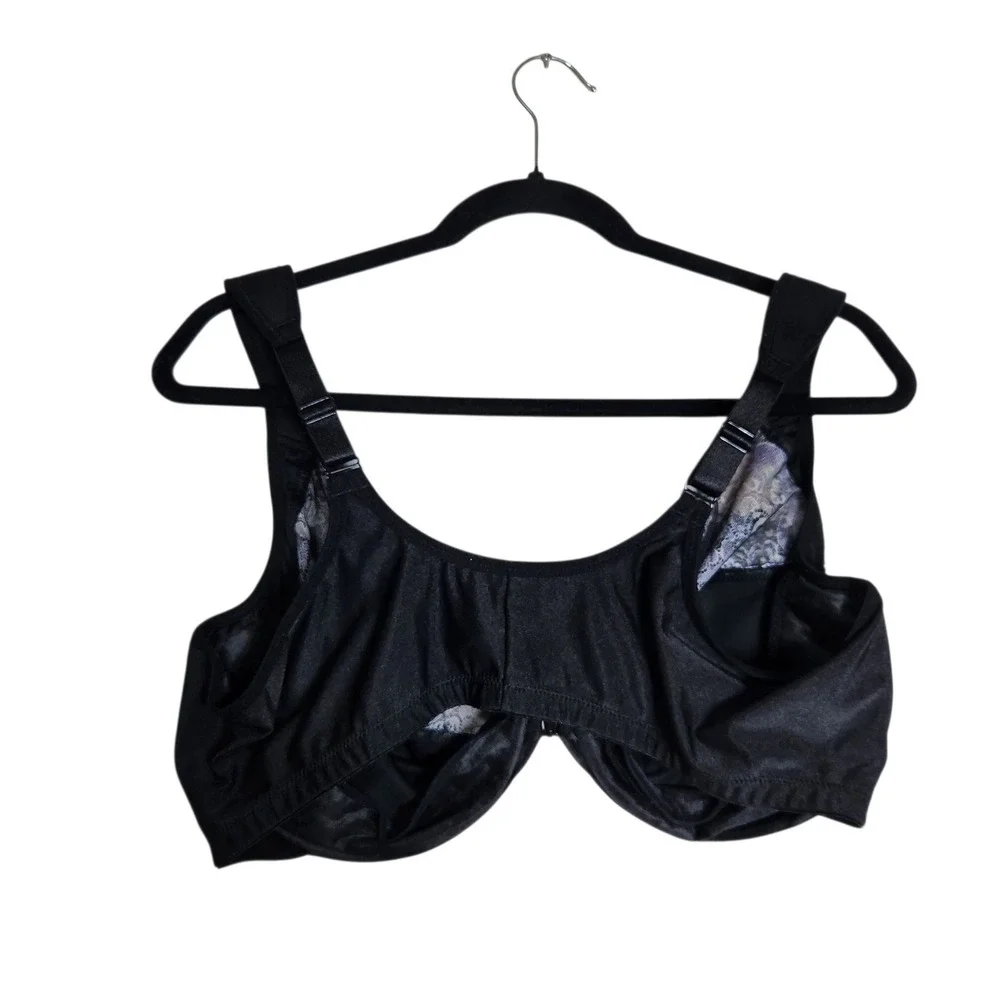 Glamorise 1245 WonderWire Front Close Bra Black Floral Lace 48DD